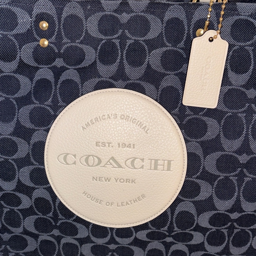 Coach Dark Blue and Cream Signature Tote - Picture 2 of 7